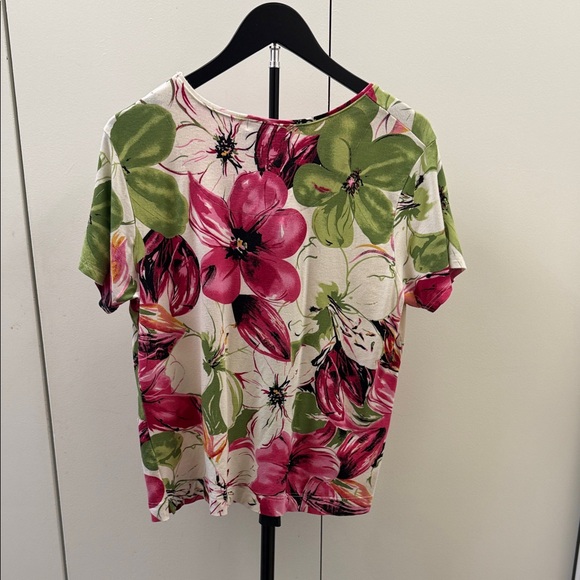 Coldwater Creek Floral Short Sleeve Tee - Pink and Green - Picture 3 of 3